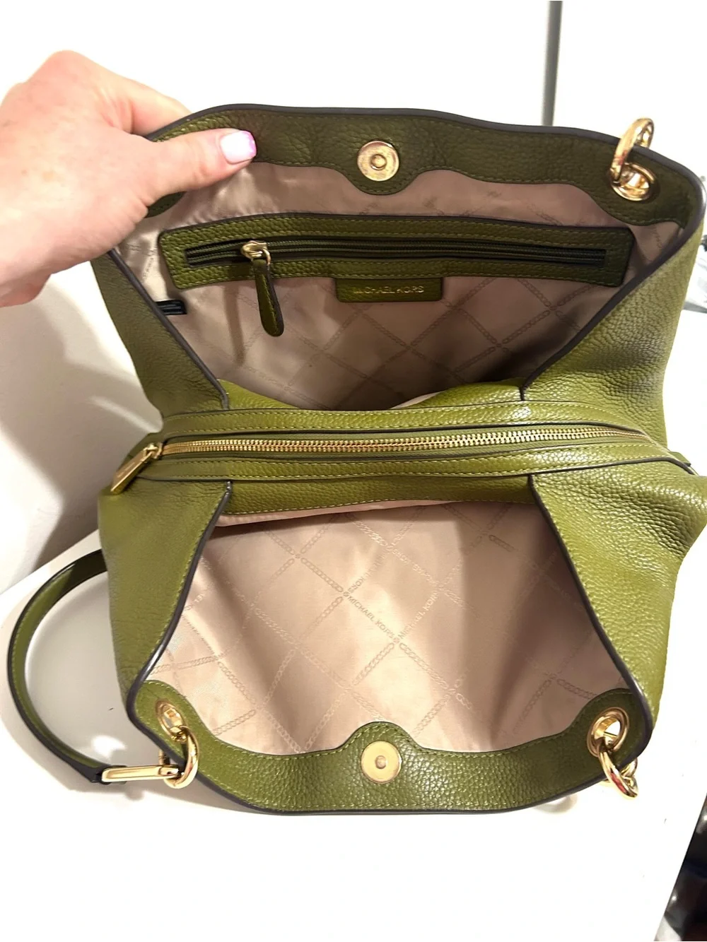 Michael Kors Olive Green Pebbled Leather Hobo Shoulder Bag